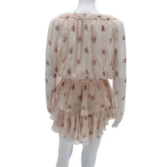 Love Shack Fancy Womens Blouson Floral Beige Long Sleeve Silk Dress Size XS - Picture 3 of 6